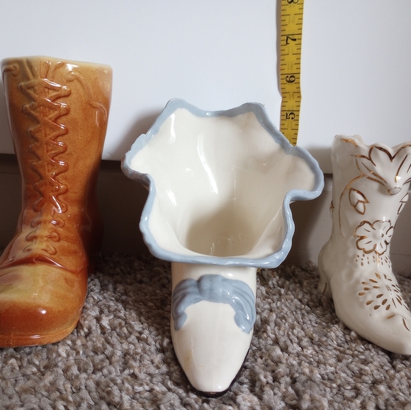 Set of 3 Vintage Shoe/Boot Vases Vintage 60s 70s Flower Vase Cottagecore - Picture 9 of 10